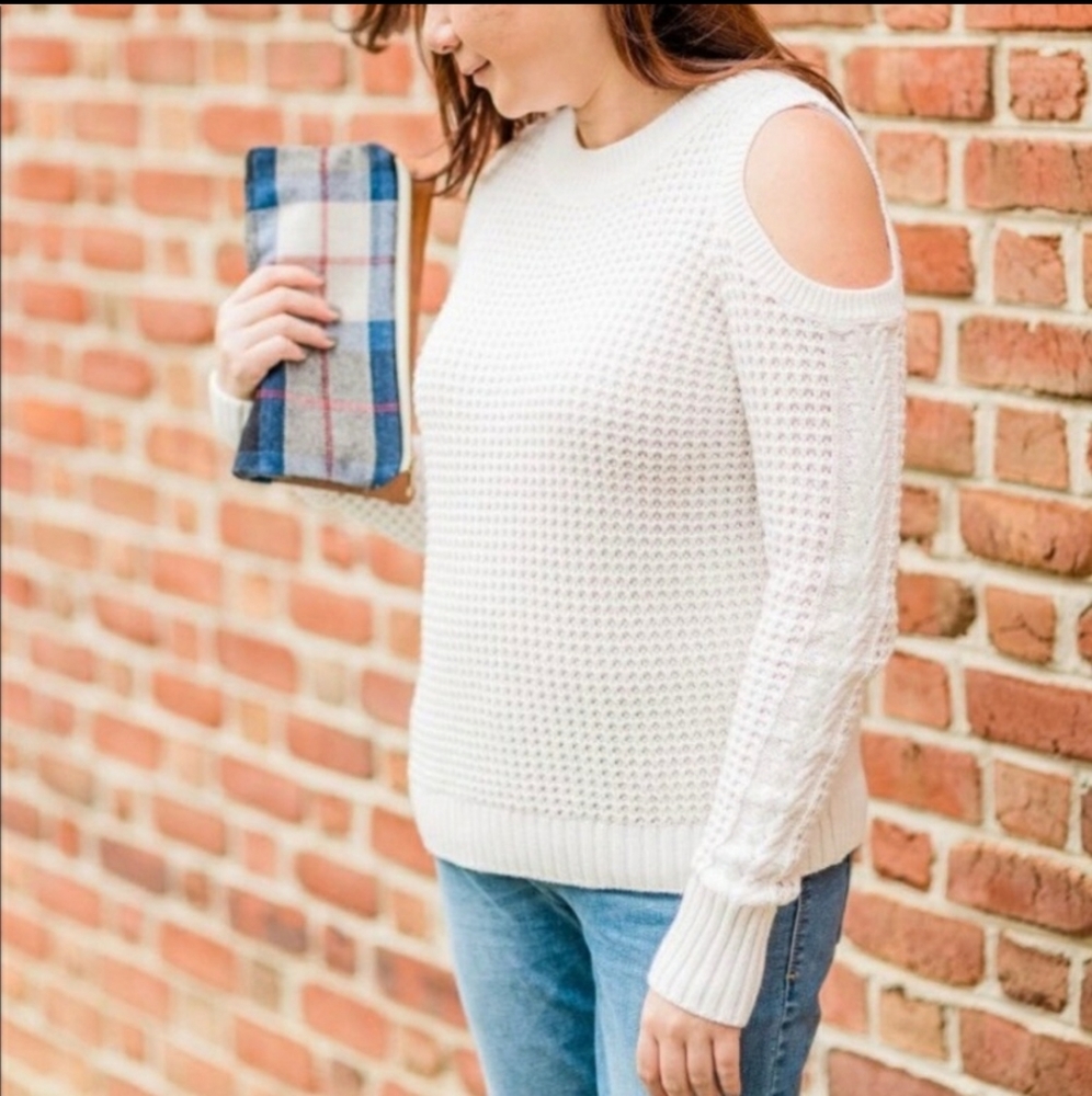 LOFT Open Shoulder Waffle Knit Sweater